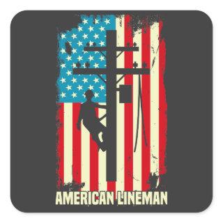 American Lineman Flag Electric Cable Patriot  Square Sticker