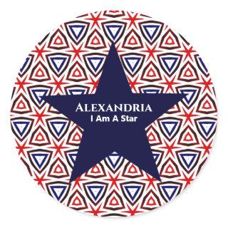 American Patriotic Red White Blue Star Pattern Classic Round Sticker