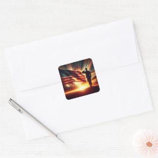 American Soldier Saluting The Flag Square Sticker