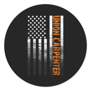 American Usa Flag Union Carpenter Woodworking Classic Round Sticker