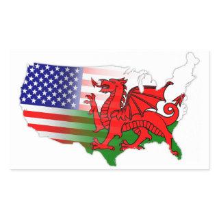 American Welsh Flags Map Rectangular Sticker