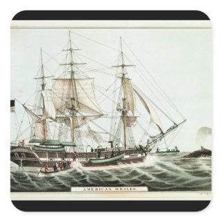 American Whaler, engraved by Nathaniel Currier Square Sticker