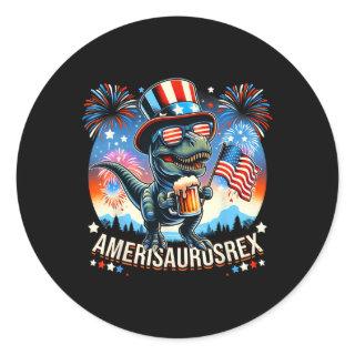 Amerisaurusrex American Flag Cute Dinosaur T-rex K Classic Round Sticker