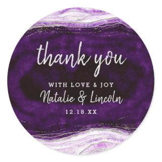 Amethyst Purple & Silver Geode Wedding Thank You Classic Round Sticker