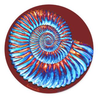 Ammonite fossil classic round sticker