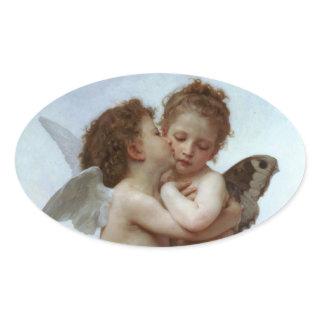 Amor and Psyche as Children /Angels First Kiss Oval Sticker