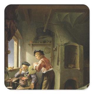 An Alchemist and his Assistant in their Workshop Square Sticker