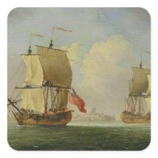 An English Sloop and a Frigate in a Light Breeze ( Square Sticker