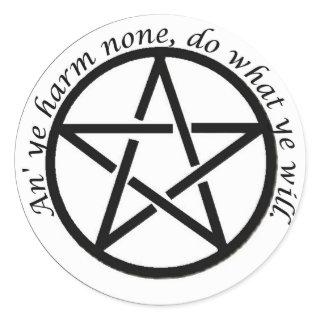 an ye harm none classic round sticker
