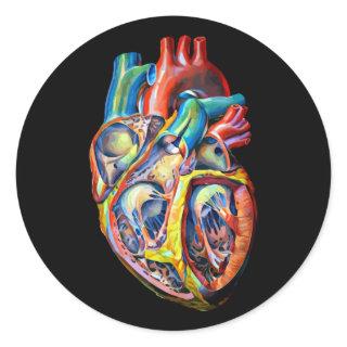 anatomy abstract art colorful human heart classic round sticker