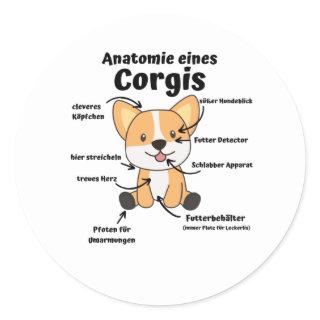 Anatomy Of A Corgi Cute Dogs Funny Puppy Classic Round Sticker