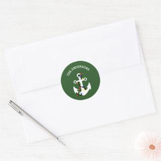 Anchor with Christmas Lights Nautical Classic Round Sticker