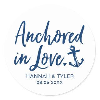Anchored In Love Beach Nautical Wedding Classic Round Sticker
