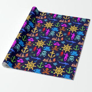 Anchors, Helms, Pirates. Colorful Nautical Pattern