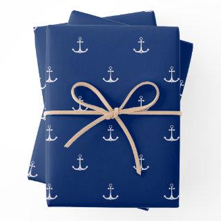 Anchors on Navy Blue Background Nautical Theme   Sheets