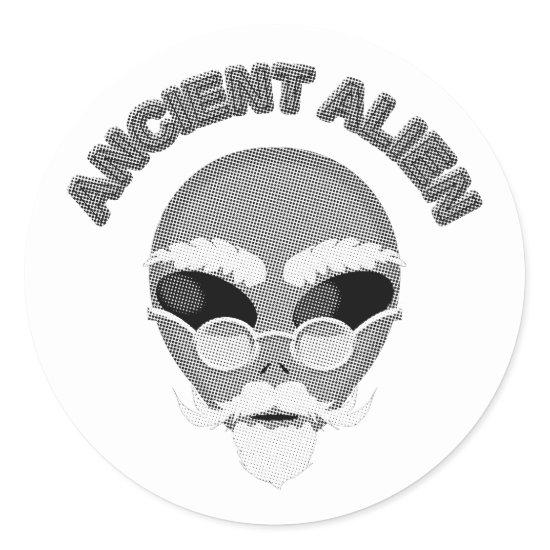 Ancient Alien Head Newsprint Classic Round Sticker