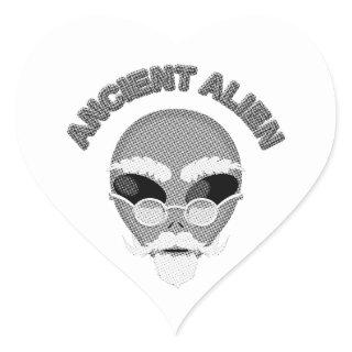 Ancient Alien Head Newsprint Heart Sticker