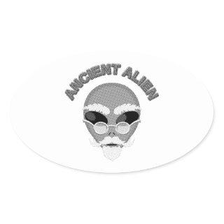 Ancient Alien Head Newsprint Oval Sticker
