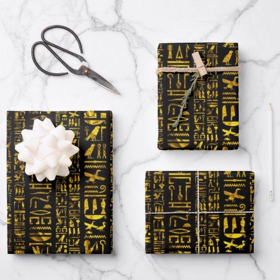 Ancient Egyptian hieroglyphs gold black decoupage  Sheets