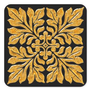 Ancient english tile shiny bright gold square sticker