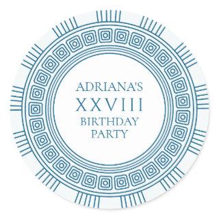 Ancient Greece themed party  with blue pattern Classic Round Sticker