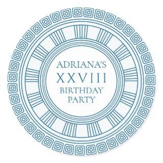 Ancient Greece themed party  with blue pattern Classic Round Sticker