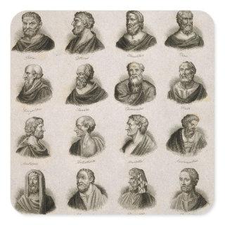 Ancient Philosophers Portrait Thinkers Vintage Square Sticker