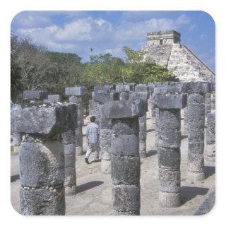 Ancient Stone pillars in Chichen Itza. Central Square Sticker
