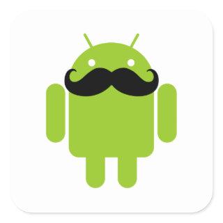 Android Robot Black Mustache Graphic Square Sticker