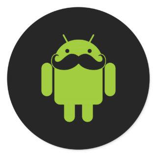 Android Robot Icon Mustache on Black Classic Round Sticker