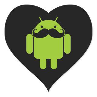 Android Robot Icon Mustache on Black Heart Sticker
