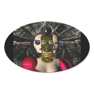 ANDROID XENIA SPACESHIP PILOT,Science Fiction Oval Sticker