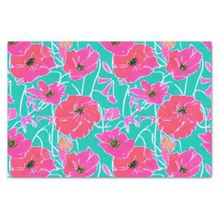 Anemone Painting Pattern Pink & Aqua Floral  Tissue Paper