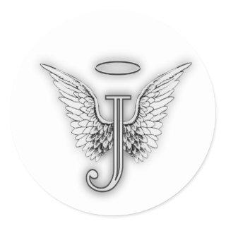 Angel Alphabet  Initial J Wings Halo Classic  Classic Round Sticker