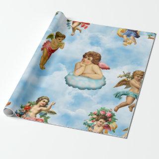 angel cherub clouds antique