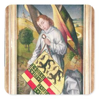 Angel holding a shield with  two leopards square sticker