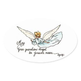 Angel Watercolor Gracefully Near and Watching You Oval Sticker