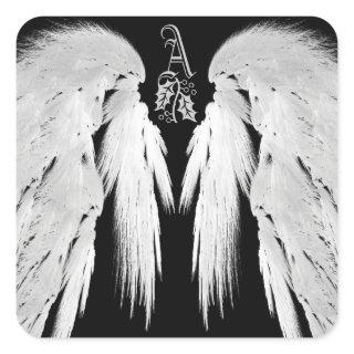 ANGEL WINGS Black Heavenly Holly Monogram Square Sticker