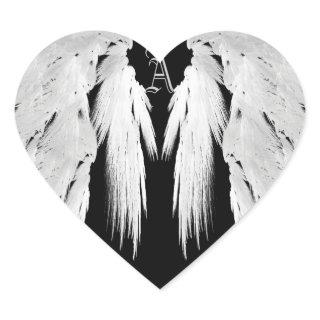 ANGEL WINGS Gray Touched Feathers Custom Monogram Heart Sticker