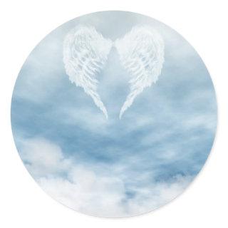 Angel Wings in Cloudy Blue Sky Classic Round Sticker