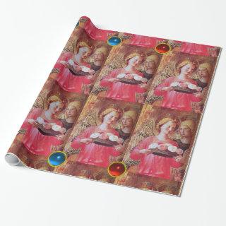 ANGEL WITH ROSES AND  RED BLUE GEMSTONES