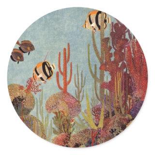 Angelfish in Coral, Vintage Tropical Fish in Ocean Classic Round Sticker