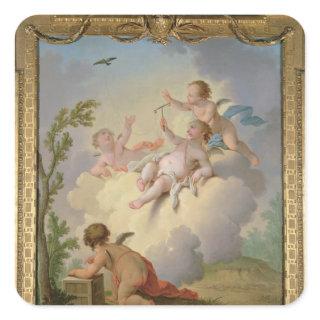 Angels Playing with a Bird in a Landscape Square Sticker