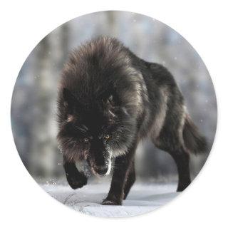Angry black wolf classic round sticker