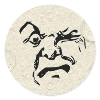 Angry Man in the Moon Face Classic Round Sticker