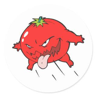 angry rotten tomato cartoon character classic round sticker