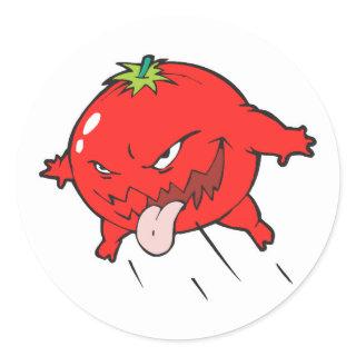 angry rotten tomato cartoon character classic round sticker