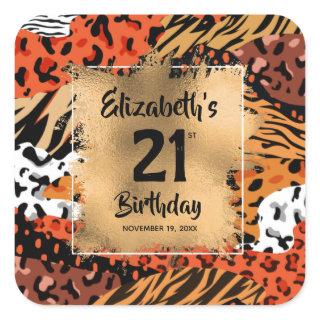 Animal Print Pattern 21st Birthday Personalized Square Sticker