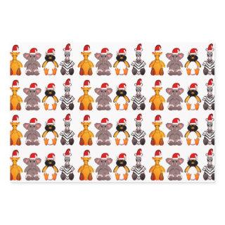 ANIMALS IN Santa hat GIFT WRAPPING SET OF 3  Sheets