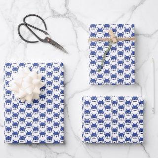 Animated French Bulldog Blue Patterned Design  Sheets